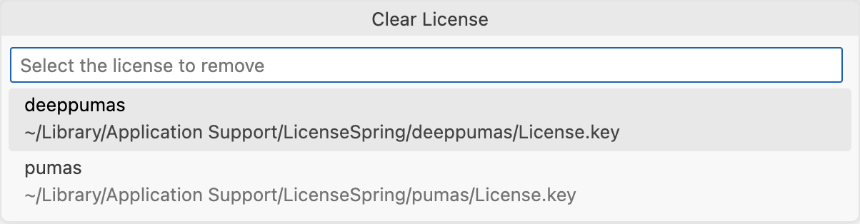 Selecting the license to clear