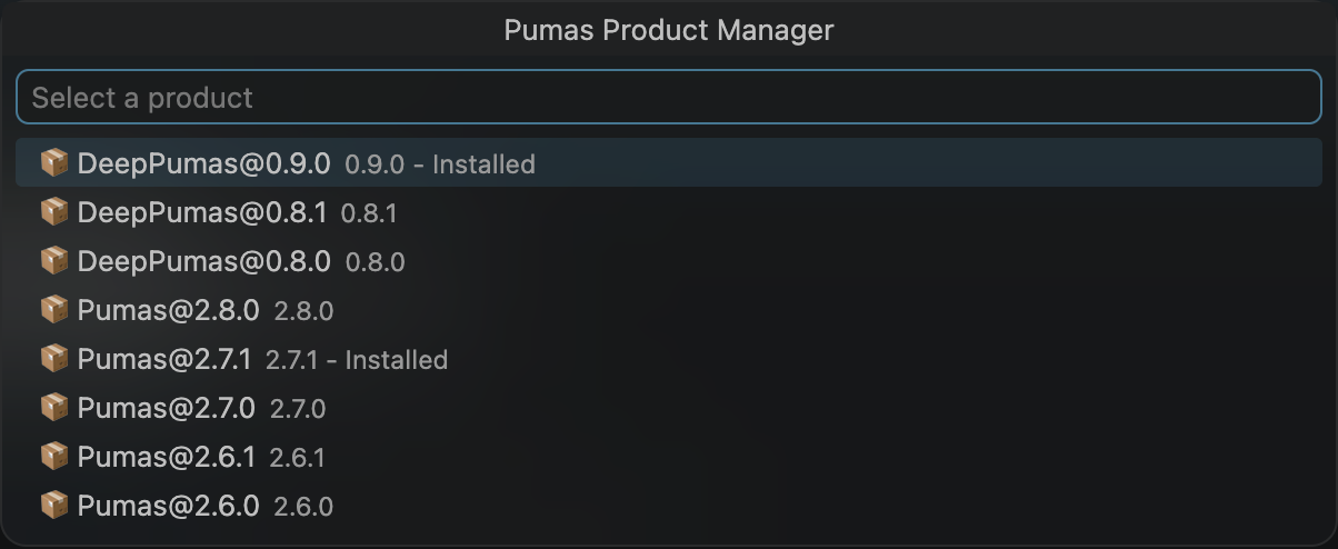 Available Pumas versions